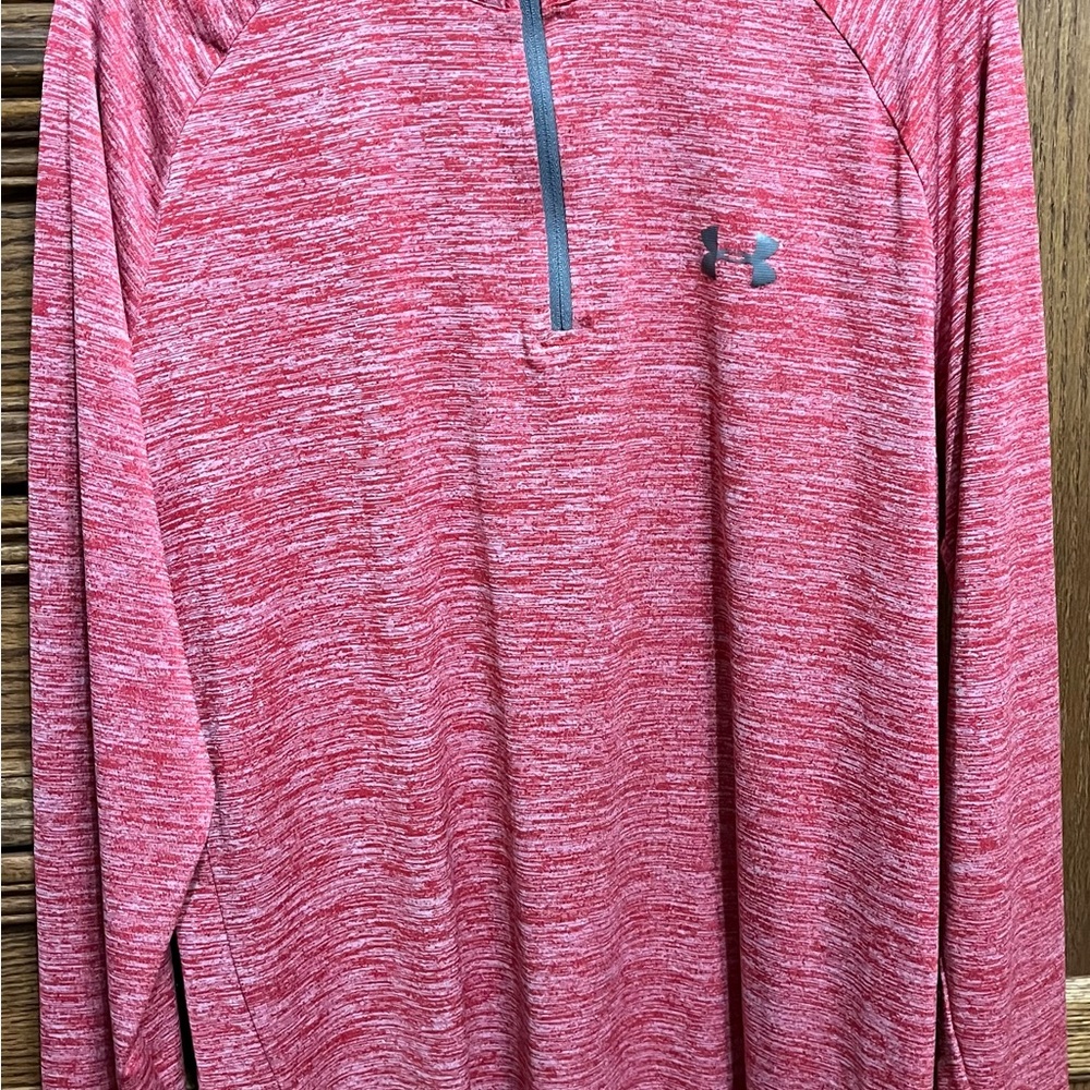 Under Amour medium 1/4 zip red/white long sleeve heatgear shirt, smoke free